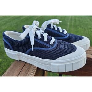 Good News Corduroy Blue White Platform Trainers Shoes Size UK 7 - EU 40 - US 9